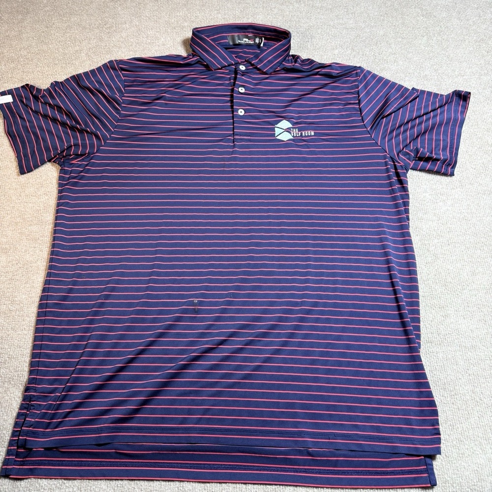 RLX Ralph Lauren Mens XL Golf Polo Navy Red Striped PERFORMANCE READ AS IS DMG
